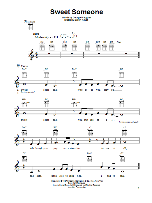 Baron Keyes Sweet Someone Sheet Music Notes & Chords for Ukulele with Strumming Patterns - Download or Print PDF