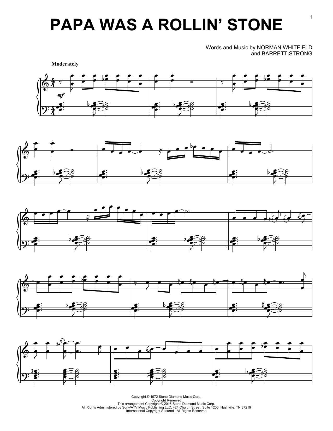 Barrett Strong Papa Was A Rollin' Stone [Jazz version] Sheet Music Notes & Chords for Piano - Download or Print PDF