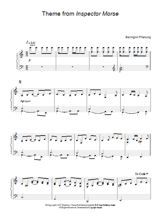 Barrington Pheloung Theme from Inspector Morse Sheet Music Notes & Chords for Piano - Download or Print PDF