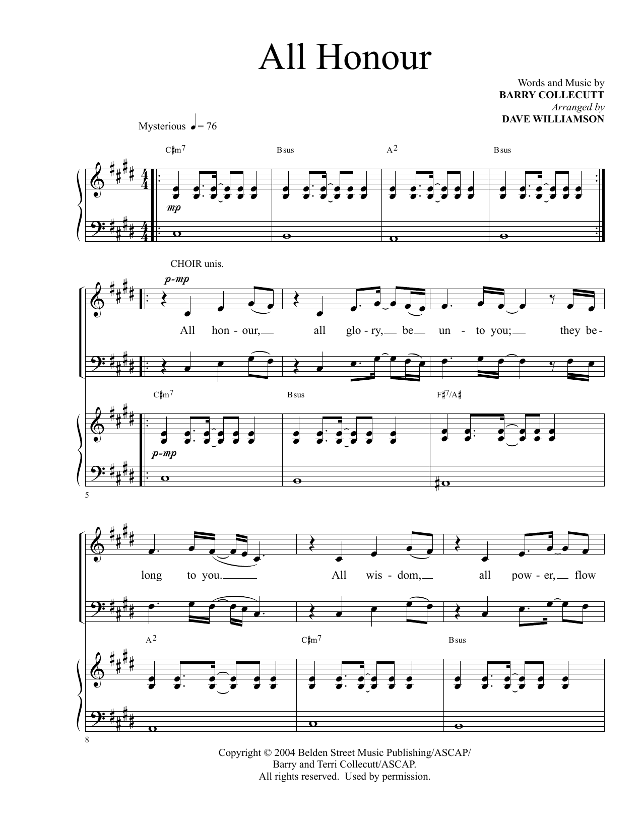 Barry & Terri Collecutt All Honour (arr. Dave Williamson) Sheet Music Notes & Chords for Piano & Vocal - Download or Print PDF