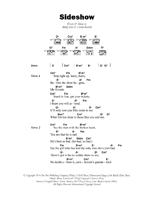 Barry Biggs Sideshow Sheet Music Notes & Chords for Lyrics & Chords - Download or Print PDF