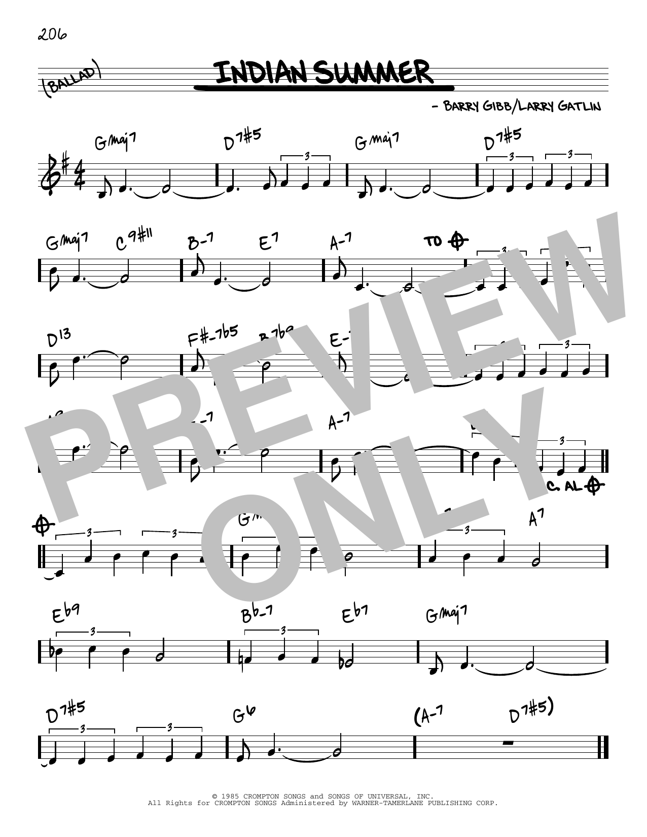 Barry Gibb Indian Summer Sheet Music Notes & Chords for Real Book – Melody & Chords - Download or Print PDF