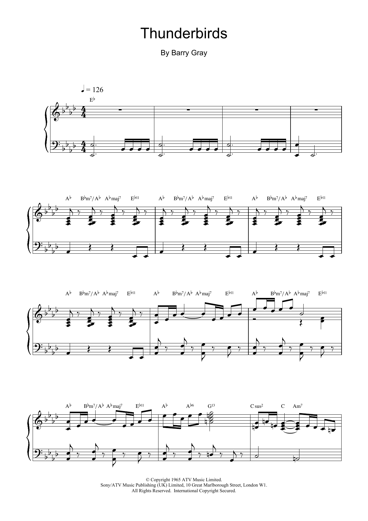 Barry Gray Thunderbirds Sheet Music Notes & Chords for Piano - Download or Print PDF