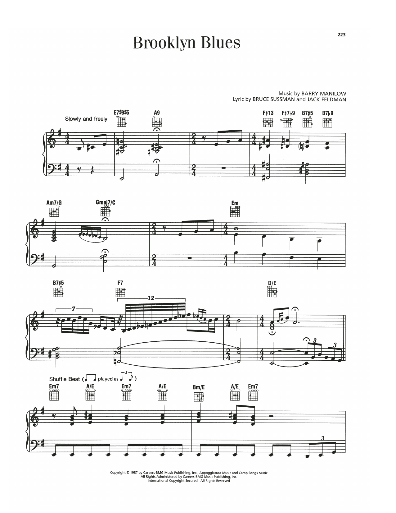 Barry Manilow Brooklyn Blues Sheet Music Notes & Chords for Piano, Vocal & Guitar Chords (Right-Hand Melody) - Download or Print PDF