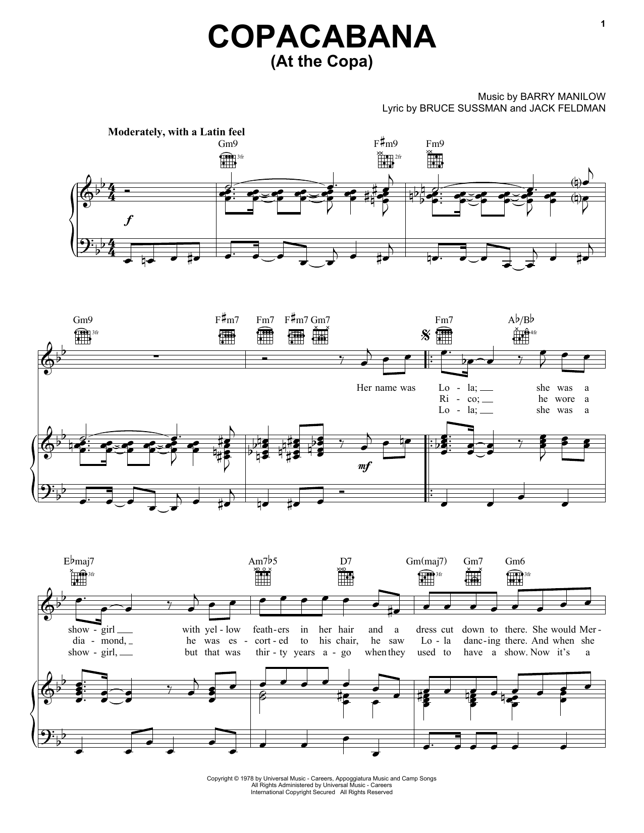 Barry Manilow Copacabana (At The Copa) Sheet Music Notes & Chords for Ukulele - Download or Print PDF