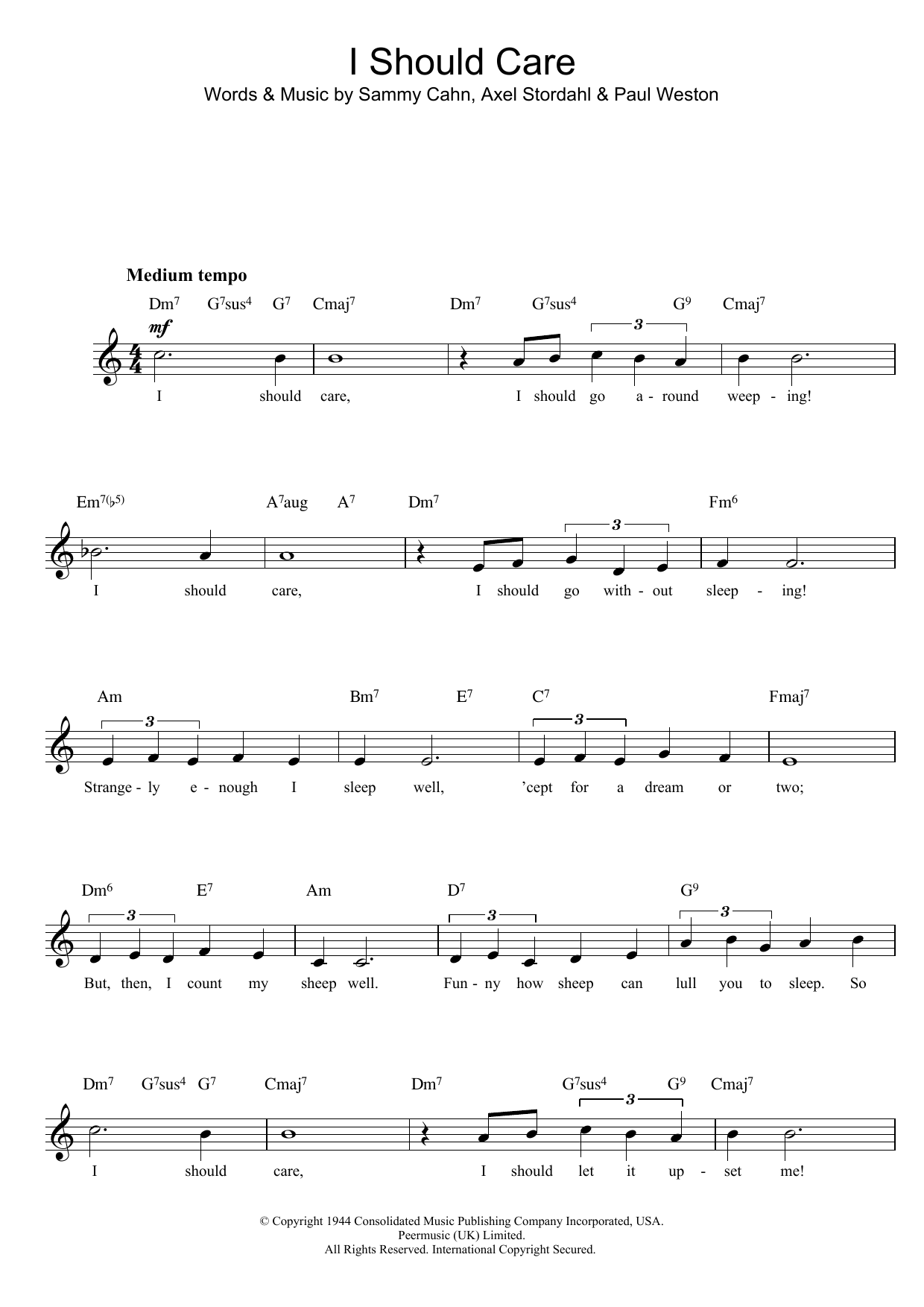 Barry Manilow I Should Care Sheet Music Notes & Chords for Melody Line, Lyrics & Chords - Download or Print PDF