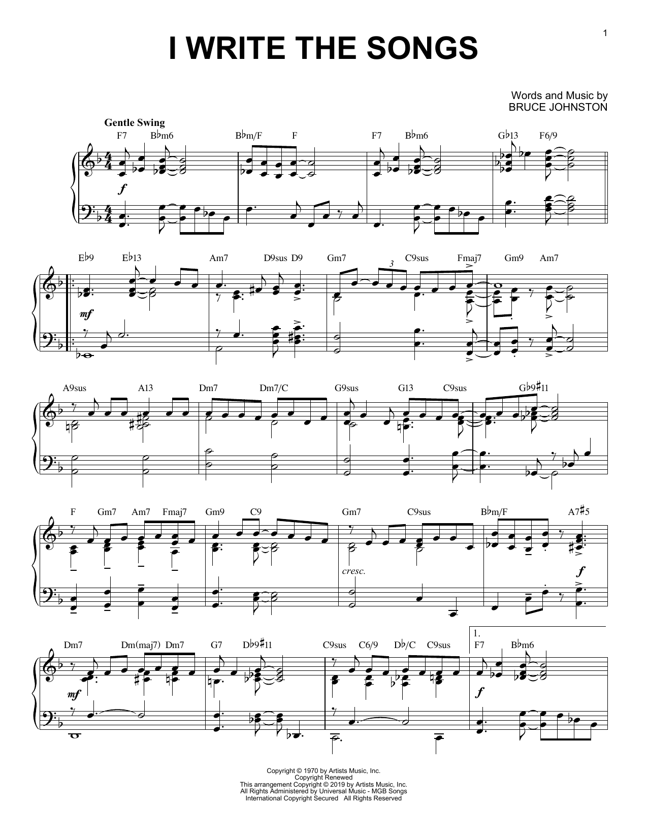 Barry Manilow I Write The Songs [Jazz version] Sheet Music Notes & Chords for Piano Solo - Download or Print PDF