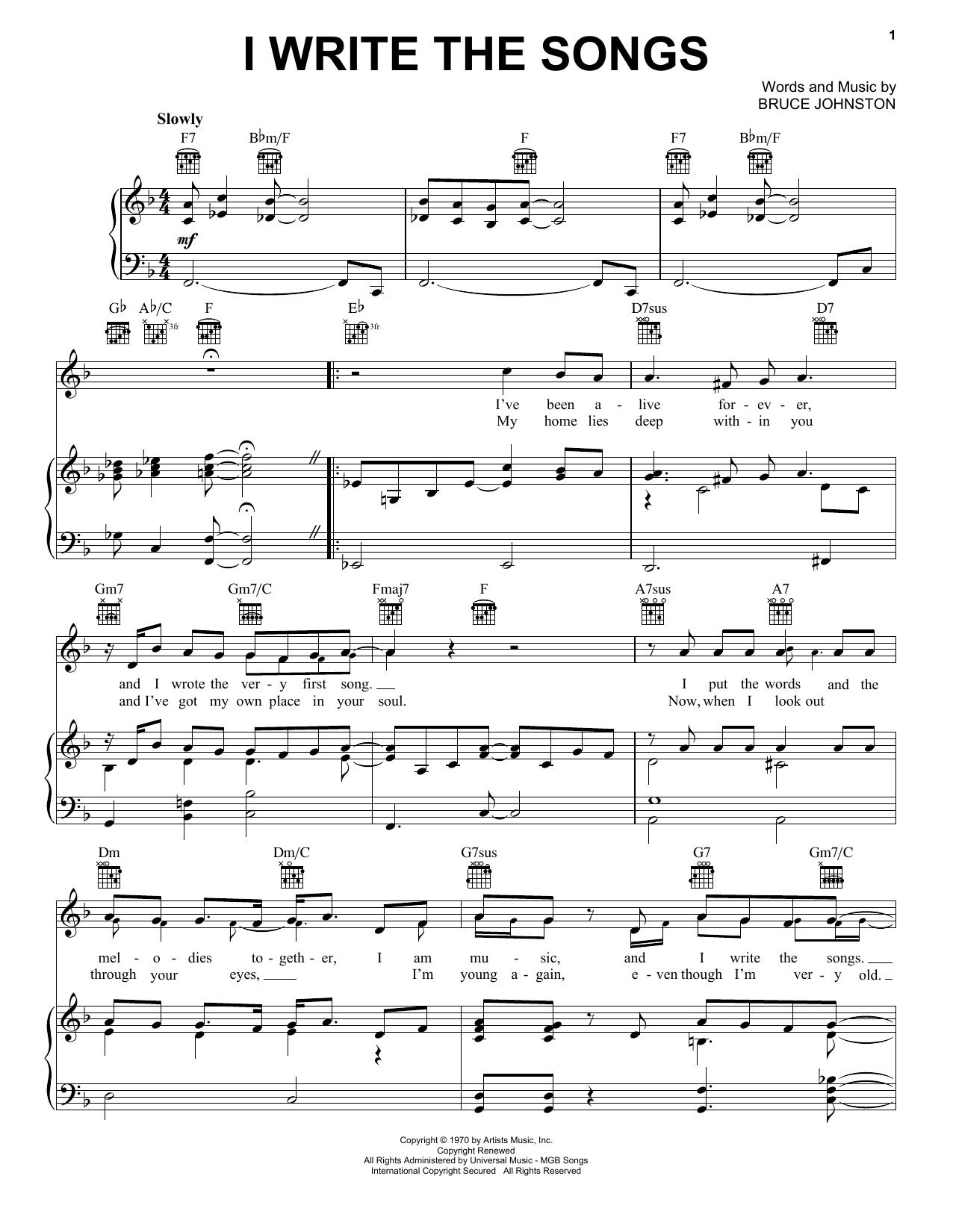 Barry Manilow I Write The Songs Sheet Music Notes & Chords for Piano & Vocal - Download or Print PDF