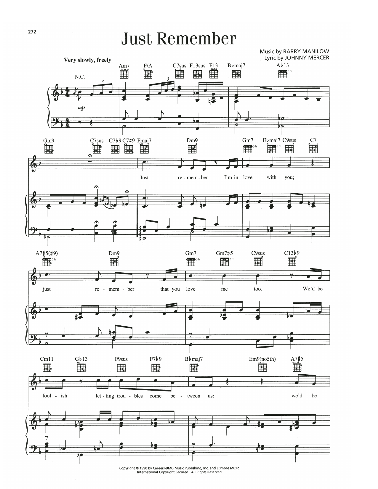 Barry Manilow Just Remember Sheet Music Notes & Chords for Piano, Vocal & Guitar Chords (Right-Hand Melody) - Download or Print PDF