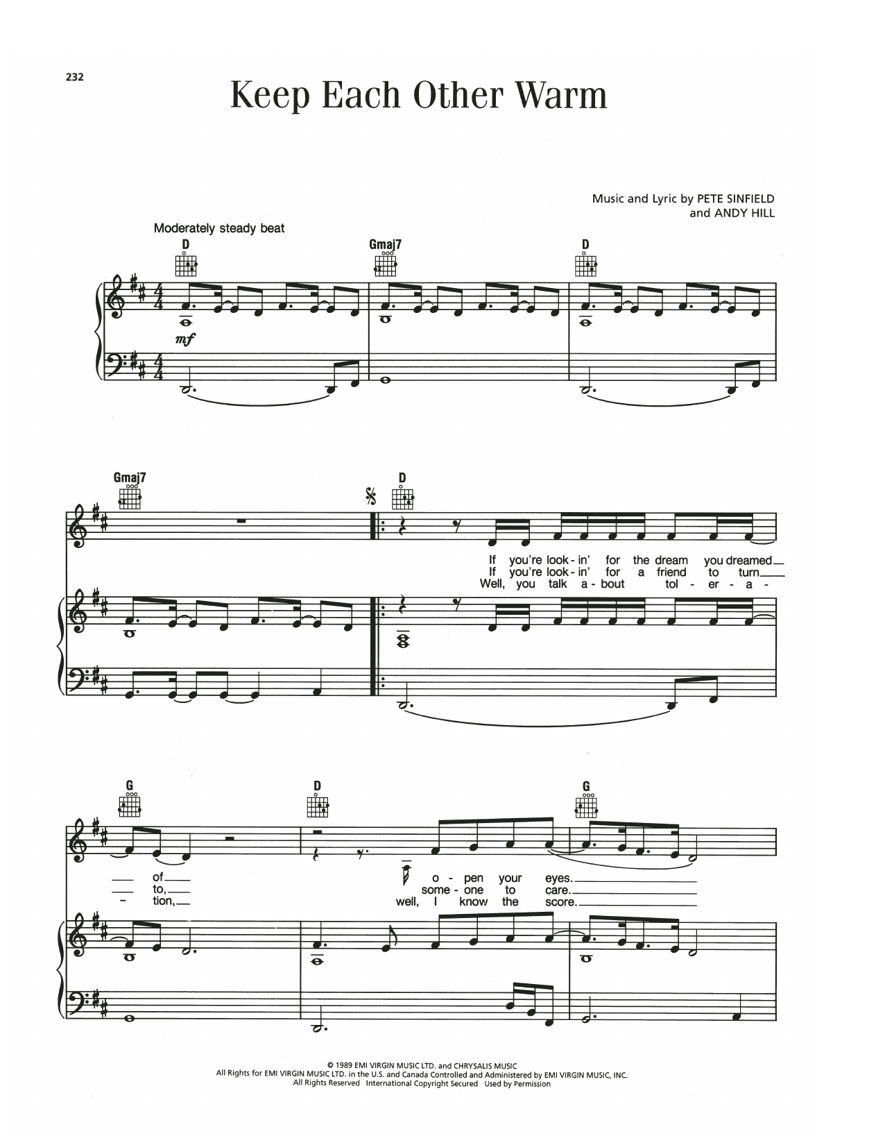 Barry Manilow Keep Each Other Warm Sheet Music Notes & Chords for Piano, Vocal & Guitar Chords (Right-Hand Melody) - Download or Print PDF Barry Manilow Keep Each Other Warm Sheet Music Notes & Chords for Piano, Vocal & Guitar Chords (Right-Hand Melody) - Download or Print PDF