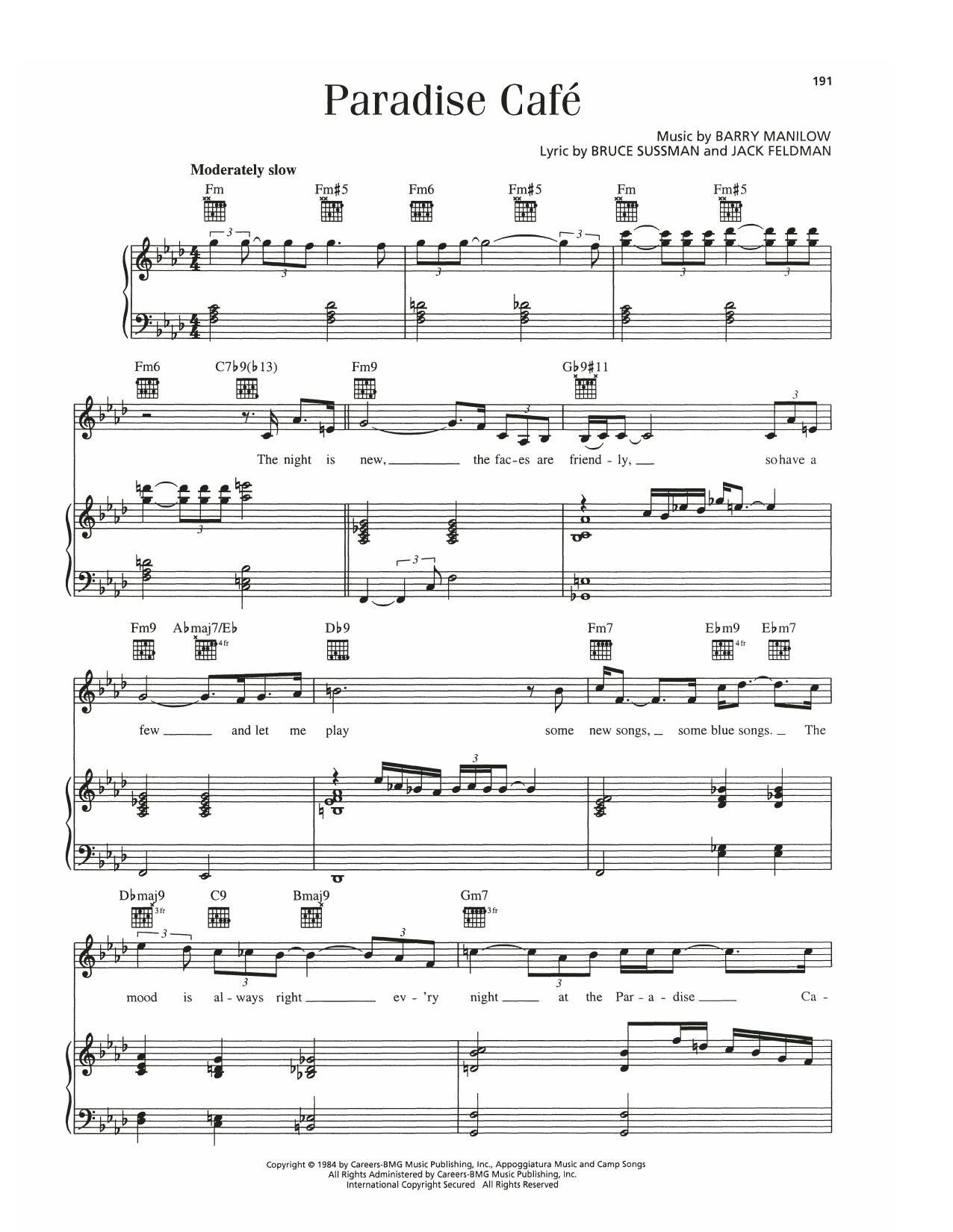 Barry Manilow Paradise Cafe Sheet Music Notes & Chords for Piano, Vocal & Guitar Chords (Right-Hand Melody) - Download or Print PDF