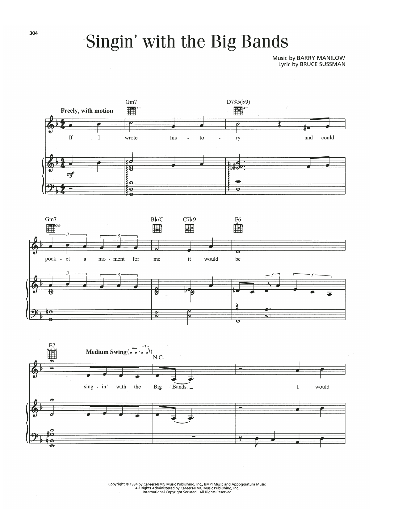 Barry Manilow Singin' With The Big Bands Sheet Music Notes & Chords for Piano, Vocal & Guitar Chords (Right-Hand Melody) - Download or Print PDF