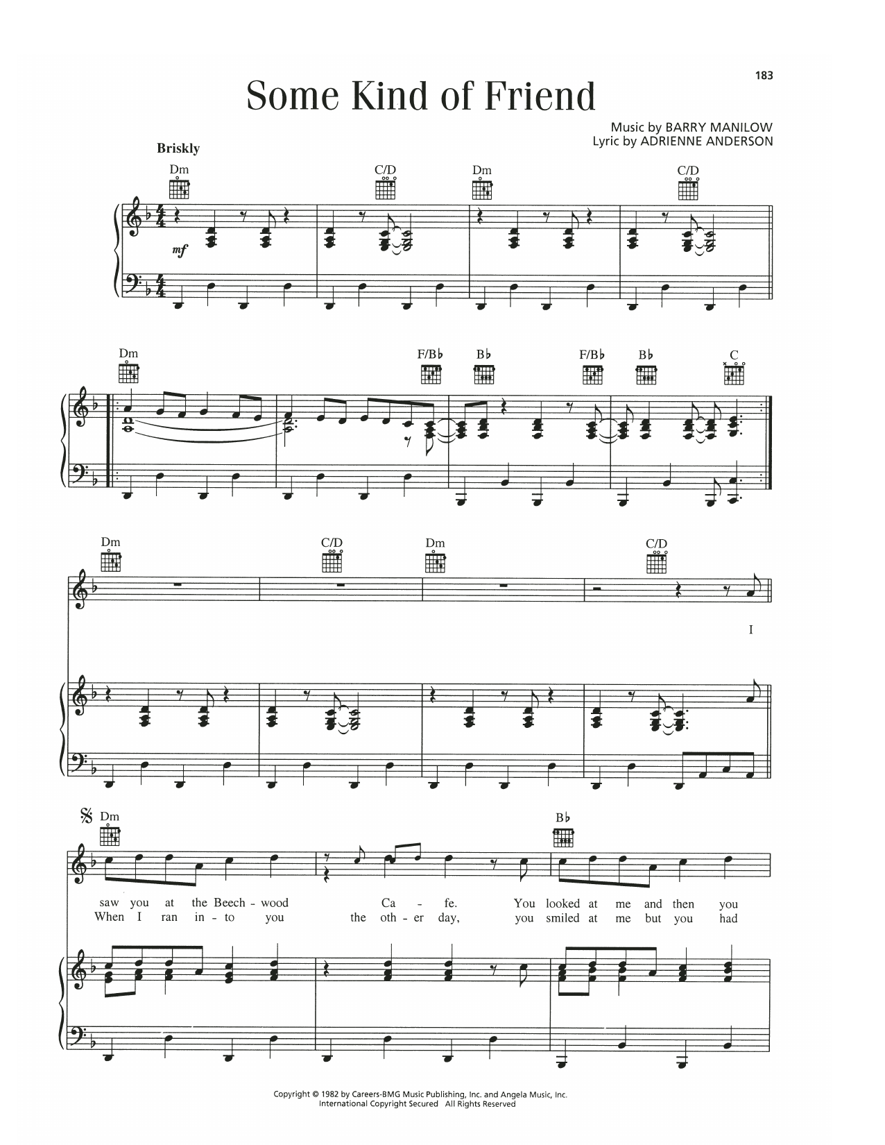 Barry Manilow Some Kind Of Friend Sheet Music Notes & Chords for Piano, Vocal & Guitar Chords (Right-Hand Melody) - Download or Print PDF