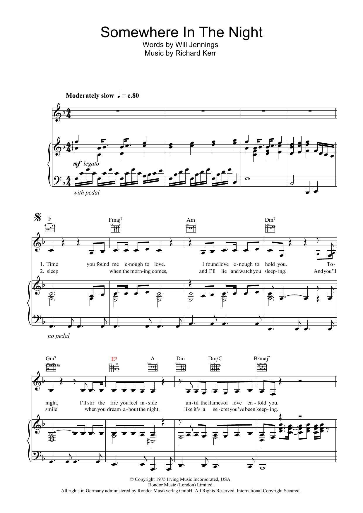 Barry Manilow Somewhere In The Night Sheet Music Notes & Chords for Easy Piano - Download or Print PDF