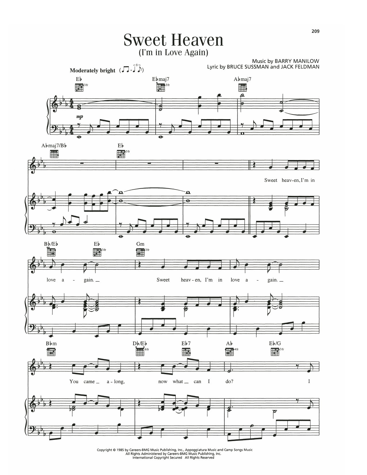 Barry Manilow Sweet Heaven (I'm In Love Again) Sheet Music Notes & Chords for Piano, Vocal & Guitar Chords (Right-Hand Melody) - Download or Print PDF