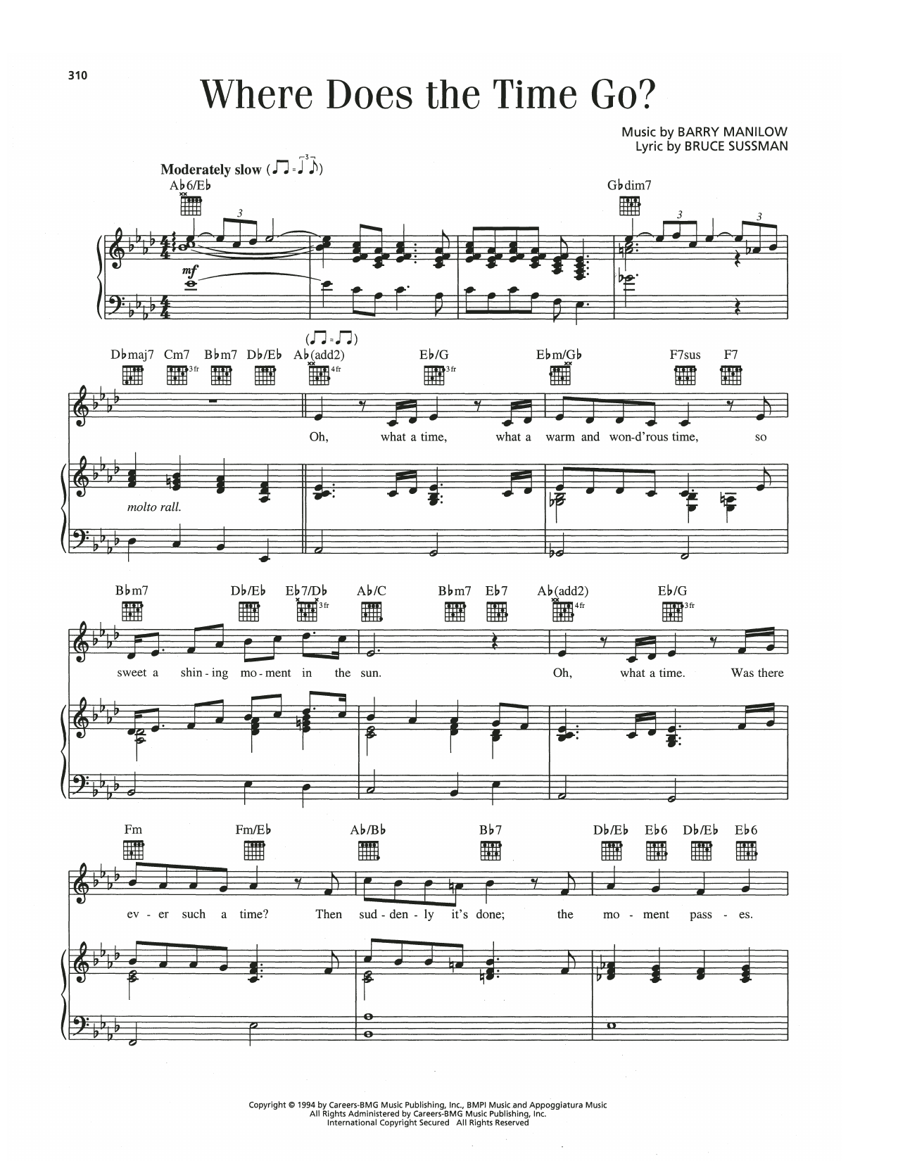 Barry Manilow Where Does The Time Go? Sheet Music Notes & Chords for Piano, Vocal & Guitar Chords (Right-Hand Melody) - Download or Print PDF