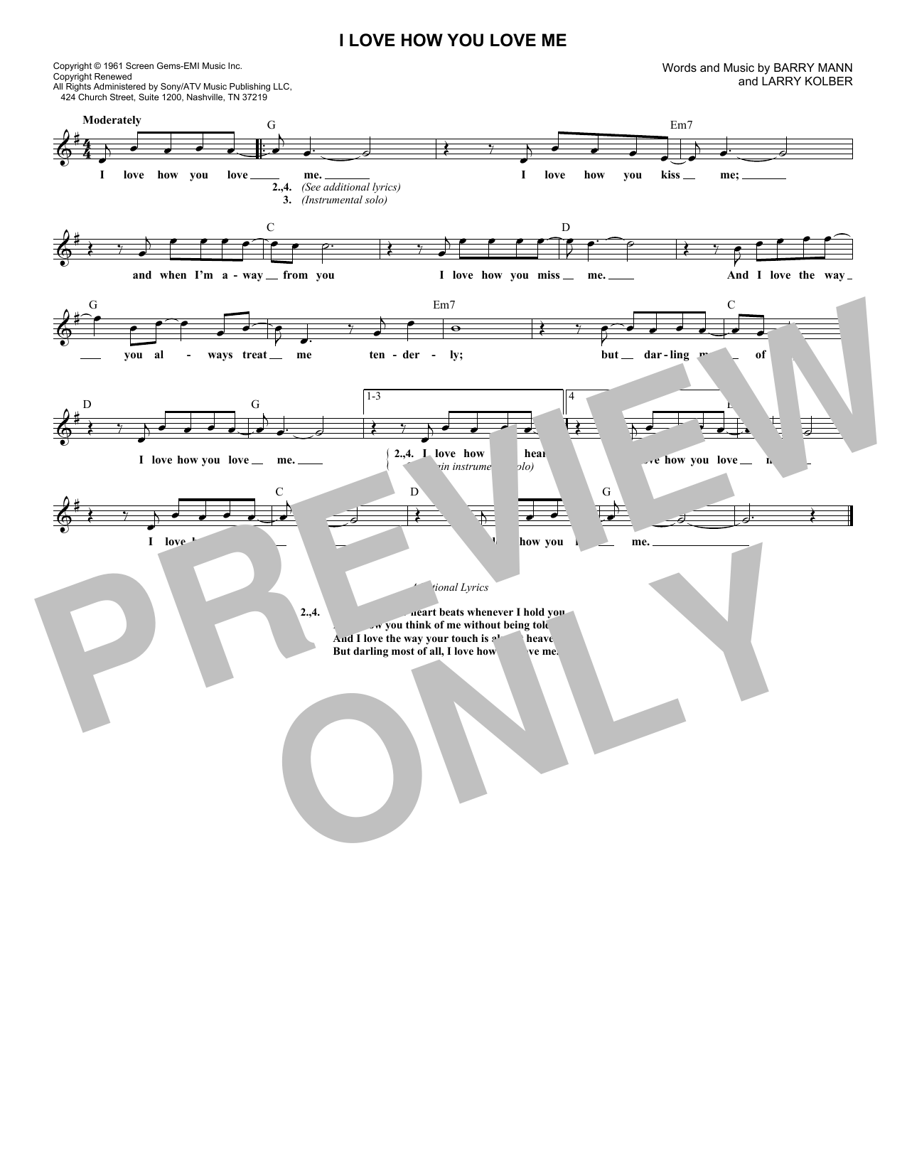 Barry Mann I Love How You Love Me Sheet Music Notes & Chords for Lead Sheet / Fake Book - Download or Print PDF