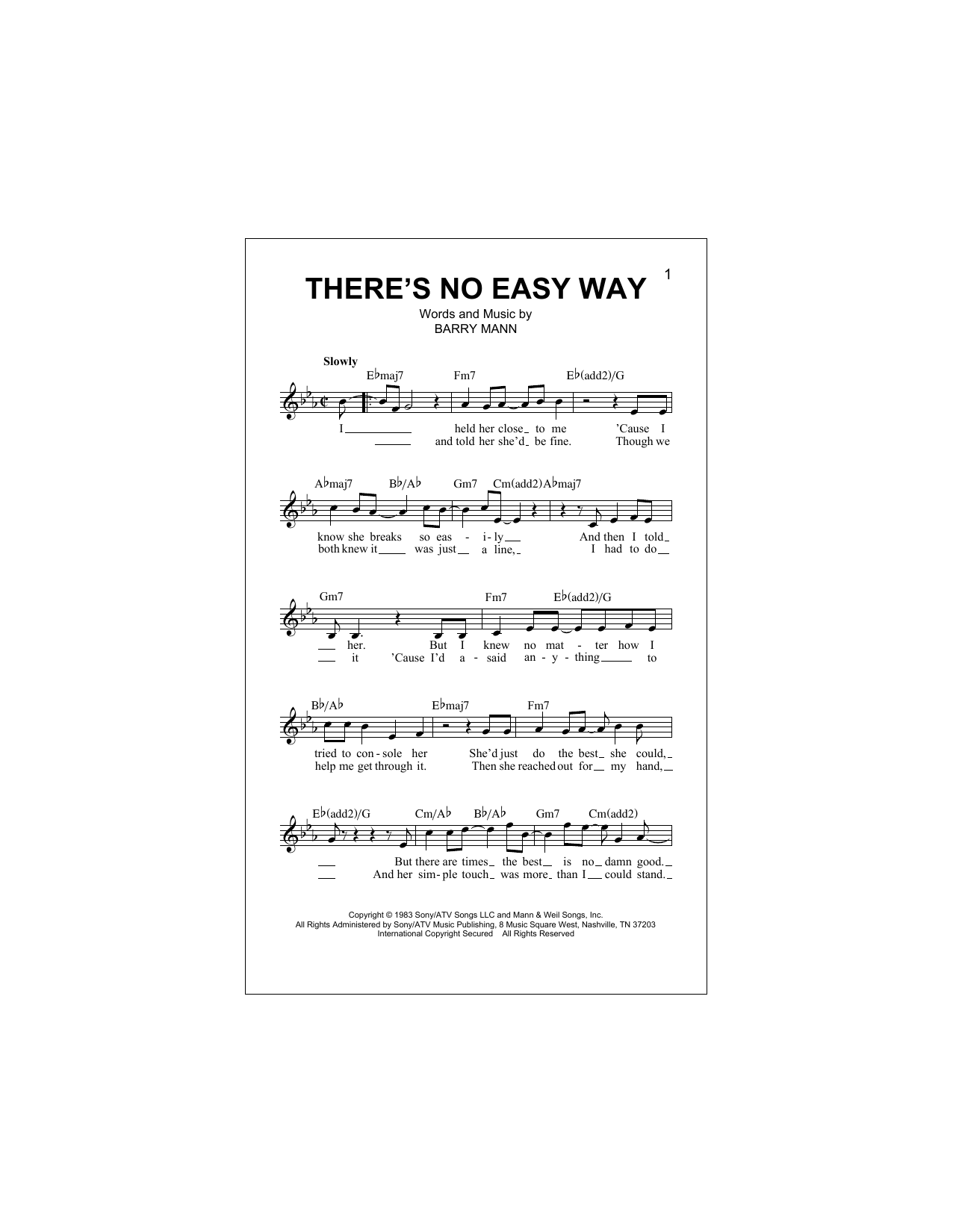 Barry Mann There's No Easy Way Sheet Music Notes & Chords for Lead Sheet / Fake Book - Download or Print PDF