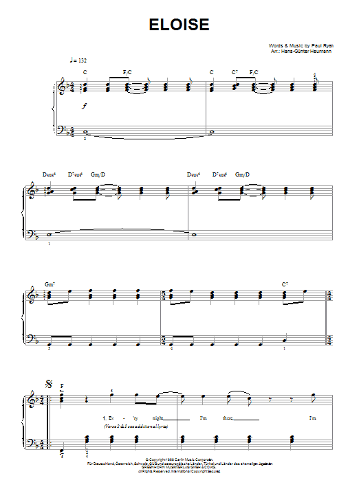 Barry Ryan Eloise Sheet Music Notes & Chords for Piano, Vocal & Guitar - Download or Print PDF