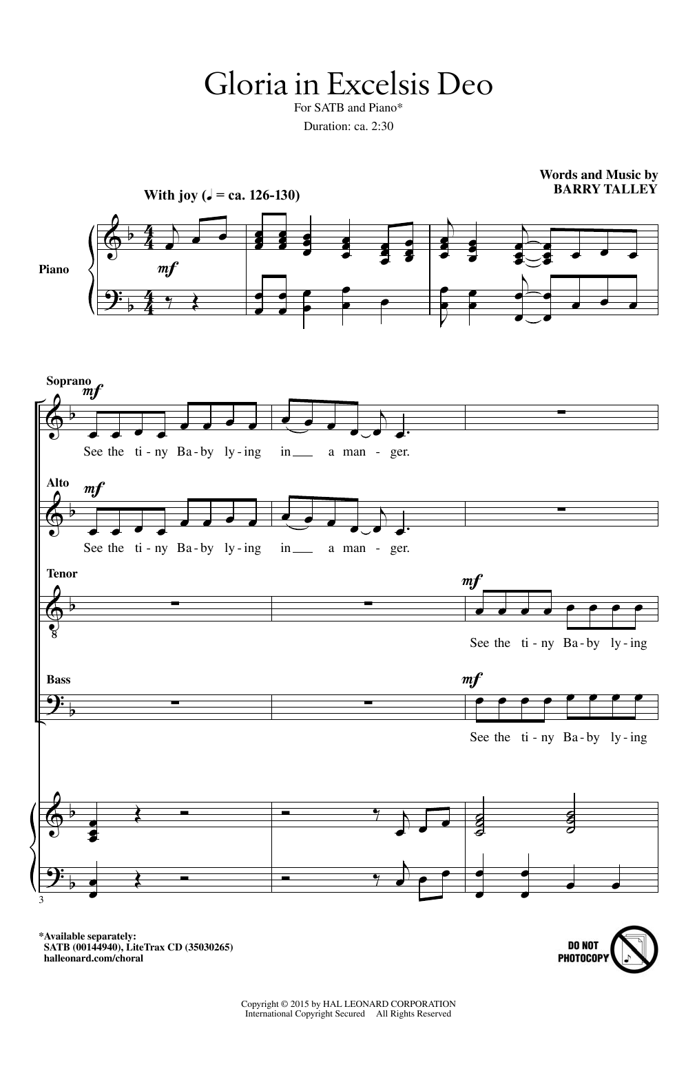 Barry Talley Gloria In Excelsis Deo Sheet Music Notes & Chords for SATB - Download or Print PDF