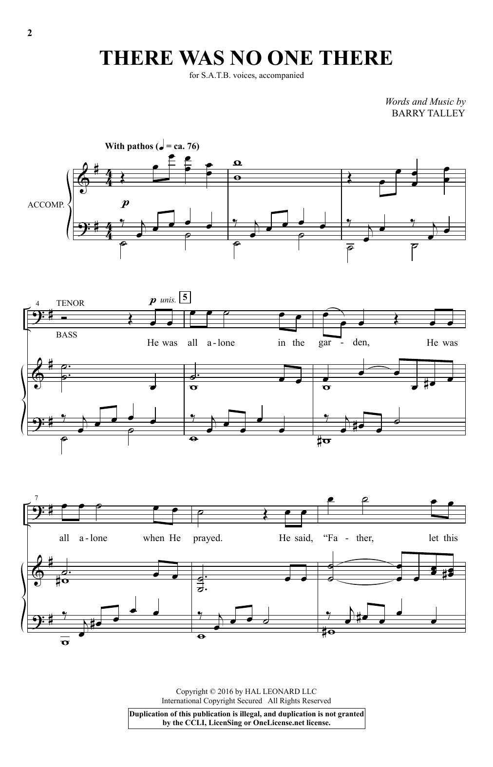 Barry Talley There Was No One There Sheet Music Notes & Chords for SATB - Download or Print PDF