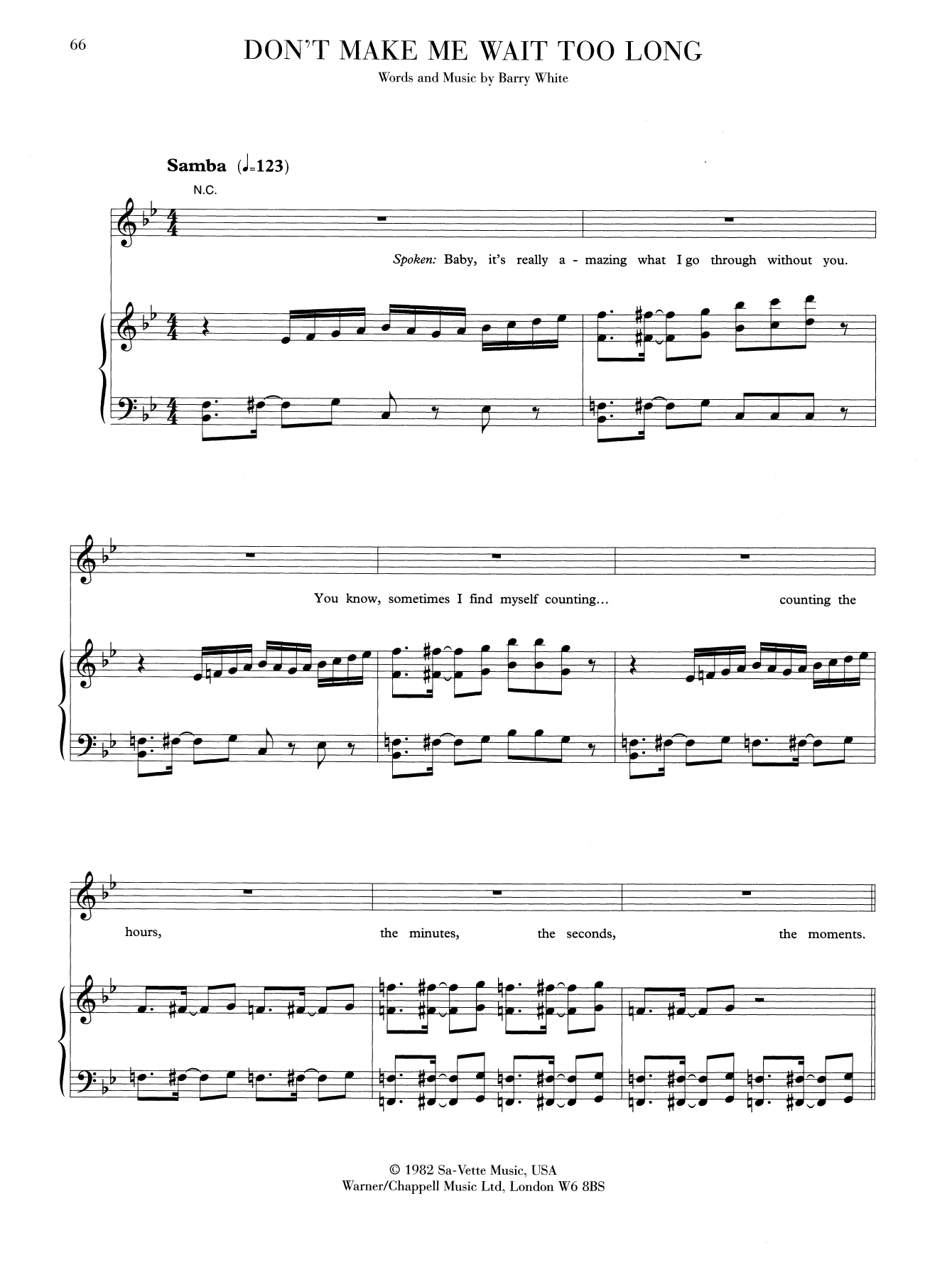 Barry White Don't Make Me Wait Too Long Sheet Music Notes & Chords for Piano, Vocal & Guitar (Right-Hand Melody) - Download or Print PDF