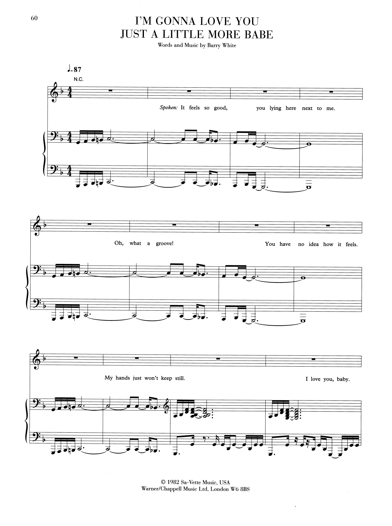 Barry White I'm Gonna Love You Just A Little Bit More Babe Sheet Music Notes & Chords for Piano, Vocal & Guitar (Right-Hand Melody) - Download or Print PDF