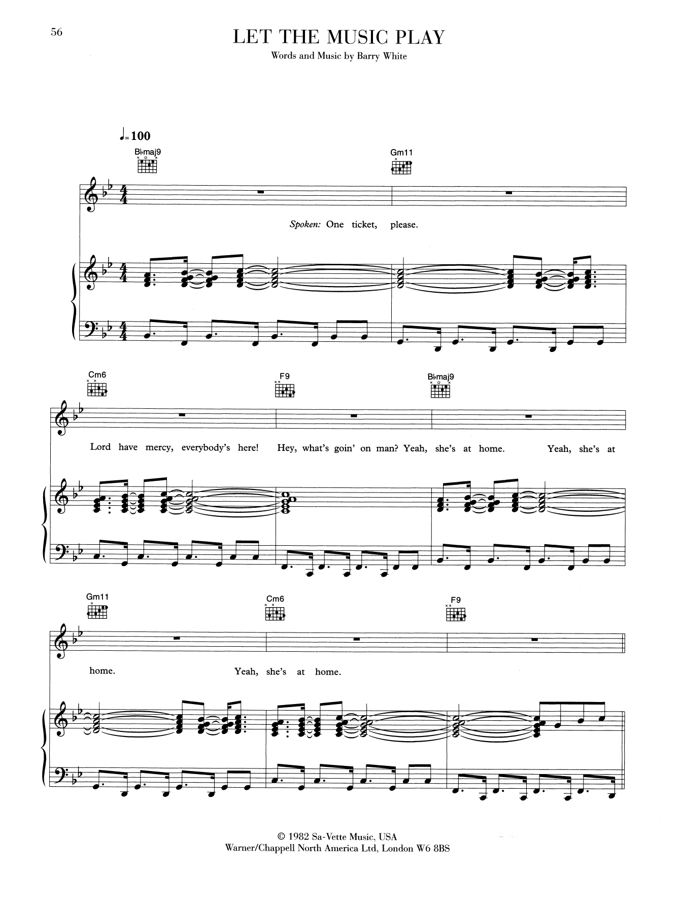 Barry White Let The Music Play Sheet Music Notes & Chords for Piano, Vocal & Guitar (Right-Hand Melody) - Download or Print PDF