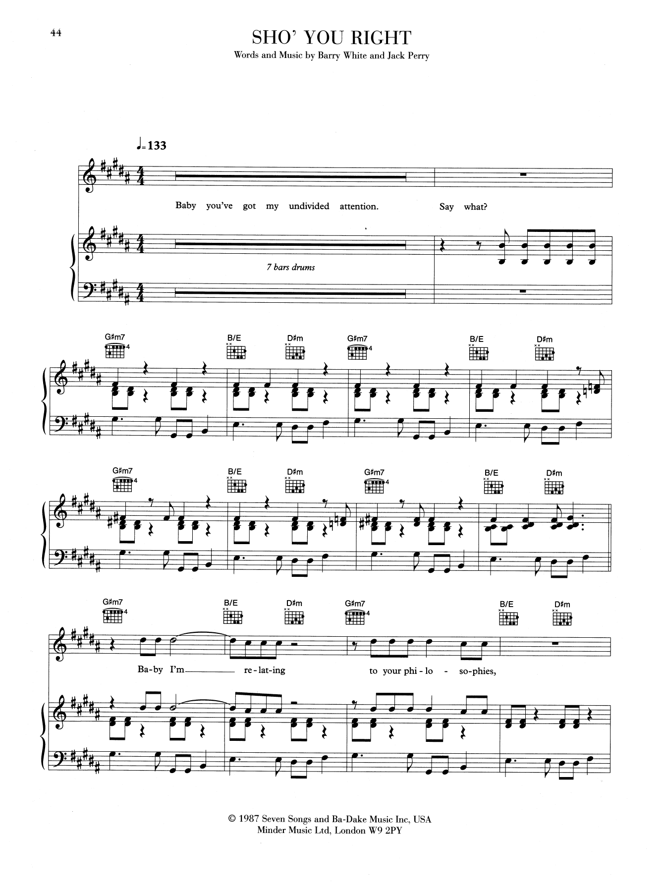 Barry White Sho' You Right Sheet Music Notes & Chords for Piano, Vocal & Guitar (Right-Hand Melody) - Download or Print PDF