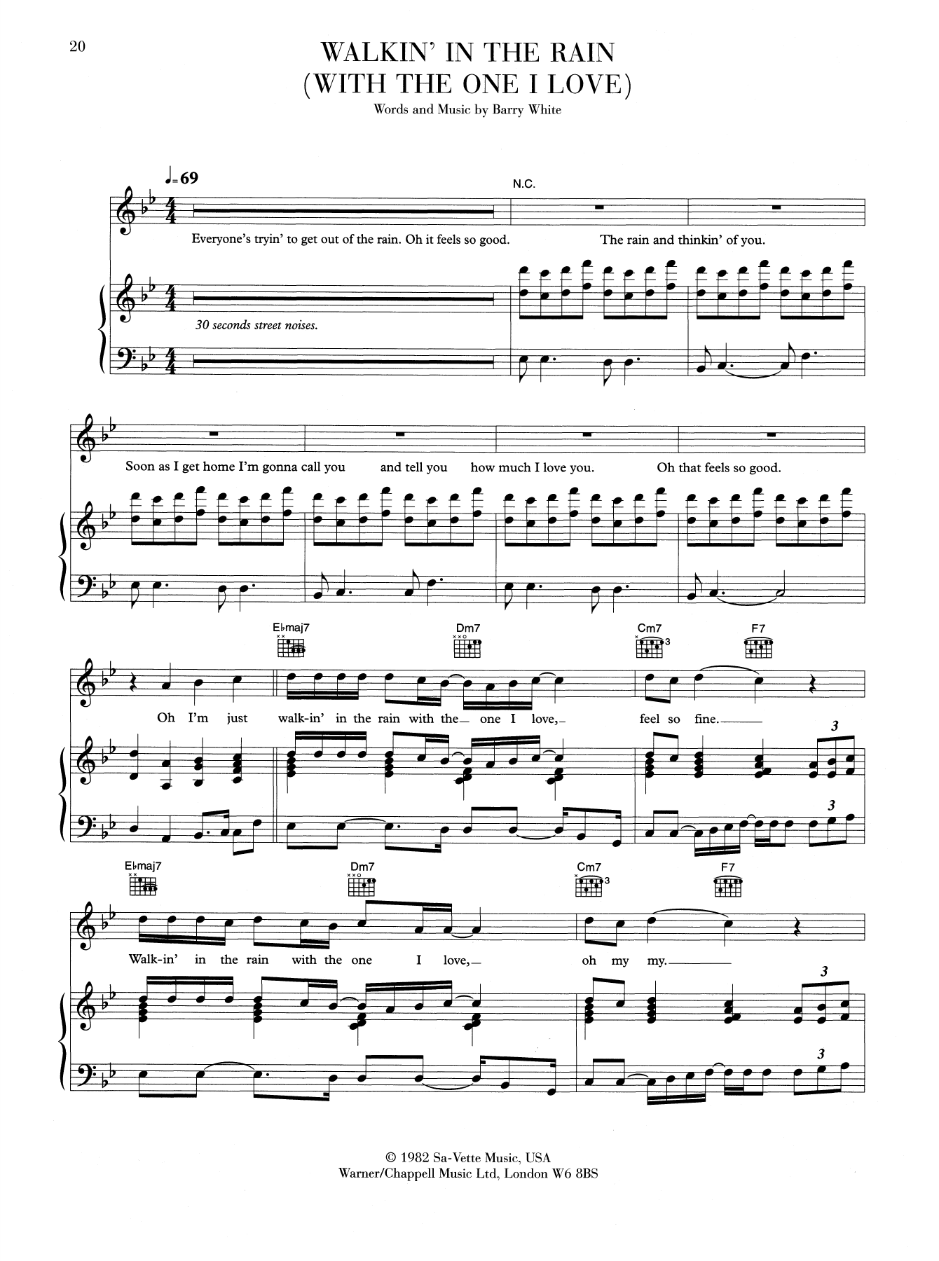 Barry White Walkin' In The Rain With The One I Love Sheet Music Notes & Chords for Piano, Vocal & Guitar (Right-Hand Melody) - Download or Print PDF