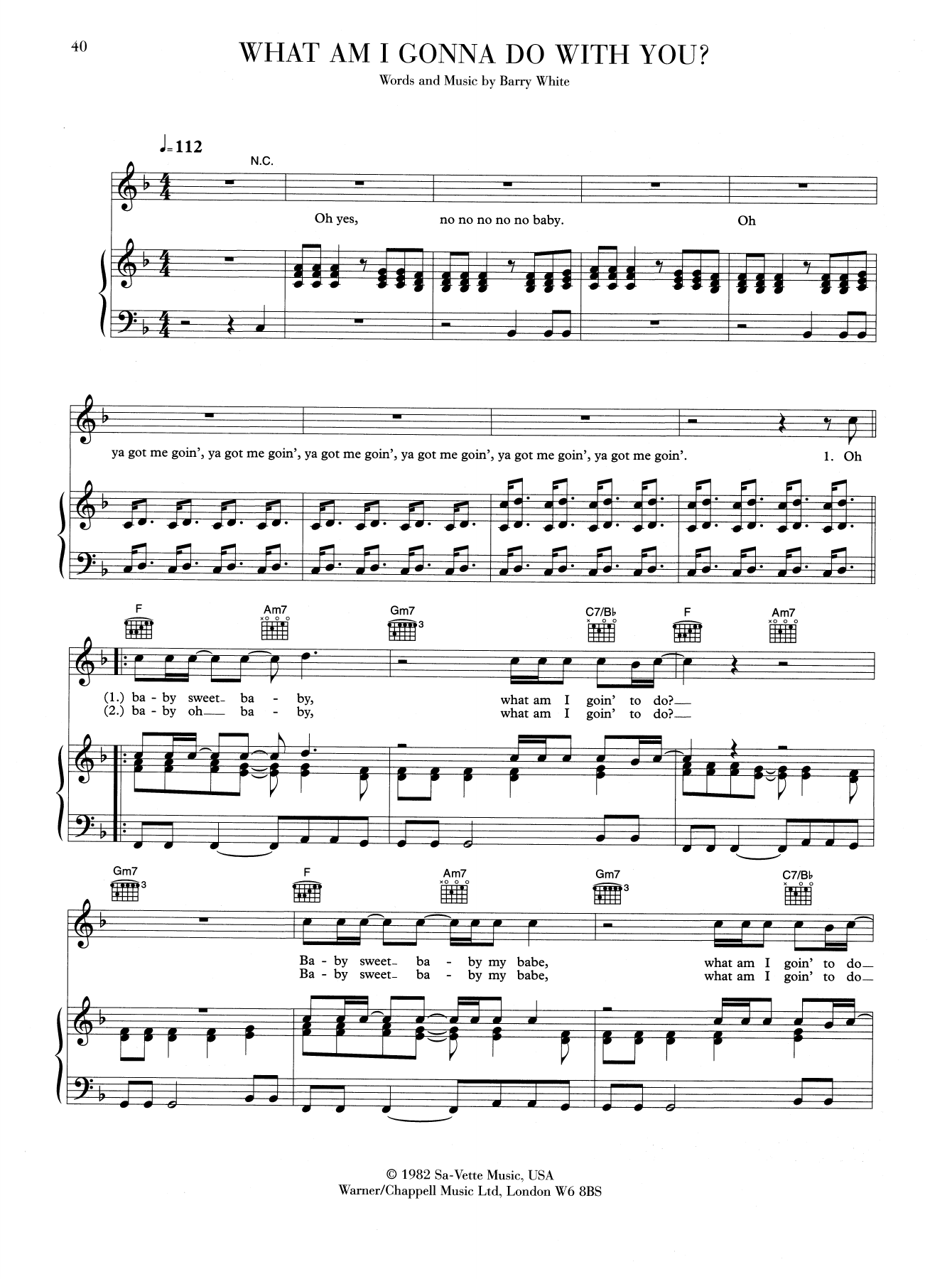 Barry White What Am I Gonna Do With You Sheet Music Notes & Chords for Piano, Vocal & Guitar (Right-Hand Melody) - Download or Print PDF