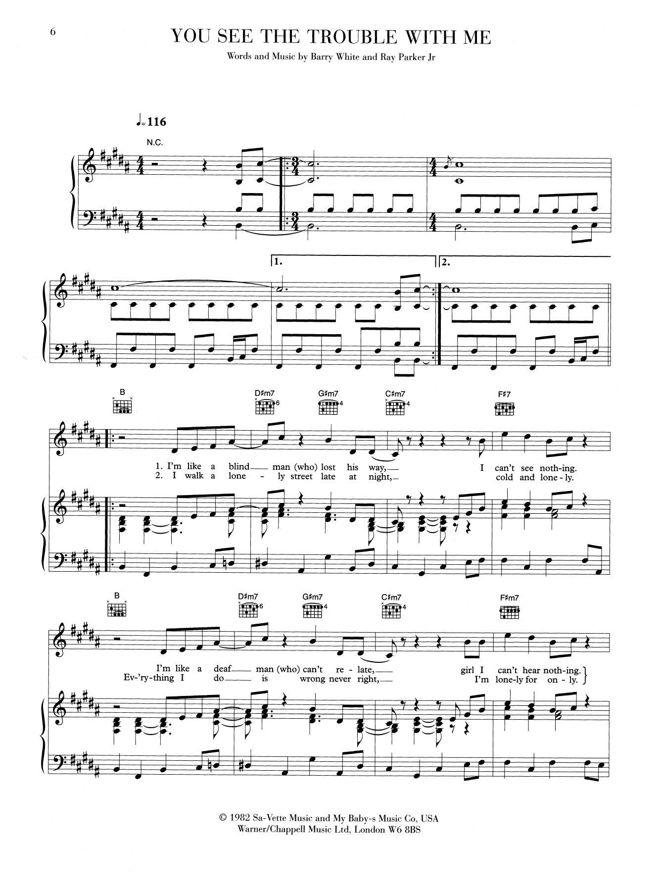 Barry White You See The Trouble With Me Sheet Music Notes & Chords for Piano, Vocal & Guitar (Right-Hand Melody) - Download or Print PDF