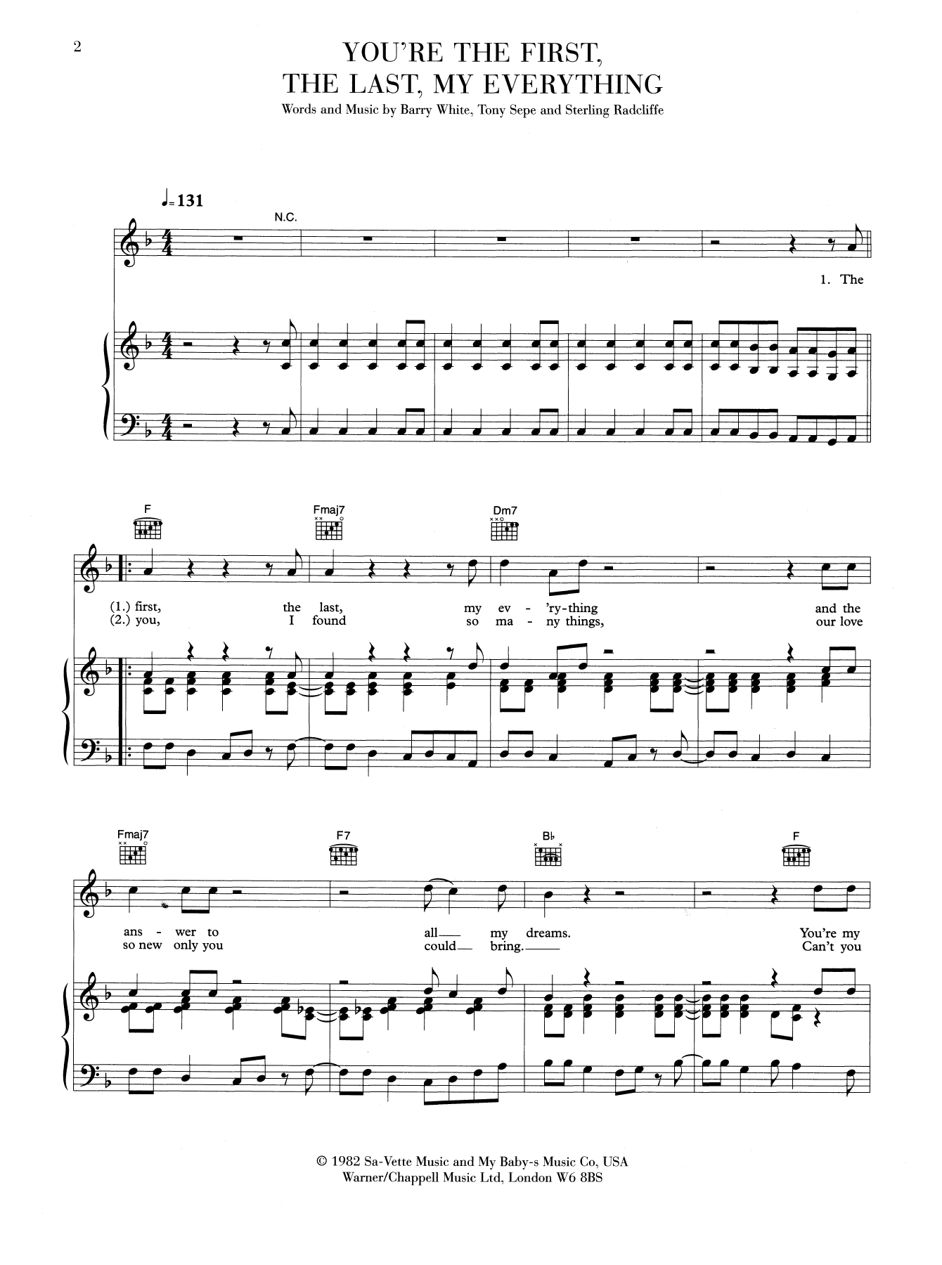 Barry White You're The First, The Last, My Everything Sheet Music Notes & Chords for Piano, Vocal & Guitar (Right-Hand Melody) - Download or Print PDF
