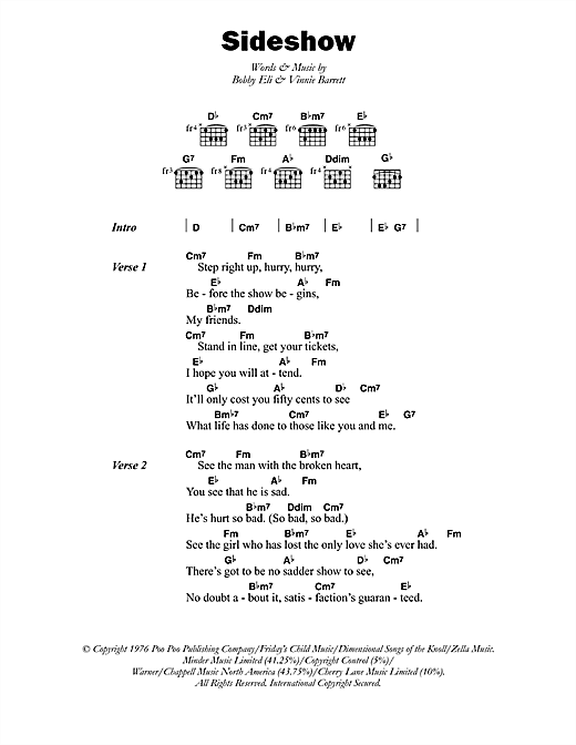 Barry Biggs Sideshow Sheet Music Notes & Chords for Lyrics & Chords - Download or Print PDF