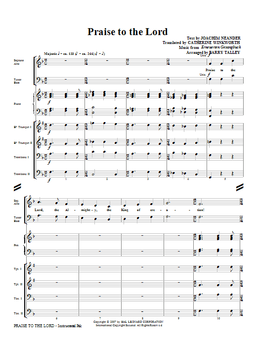 Praise To The Lord - Full Score sheet music