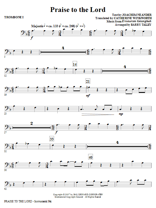 Praise To The Lord - Trombone 1 sheet music