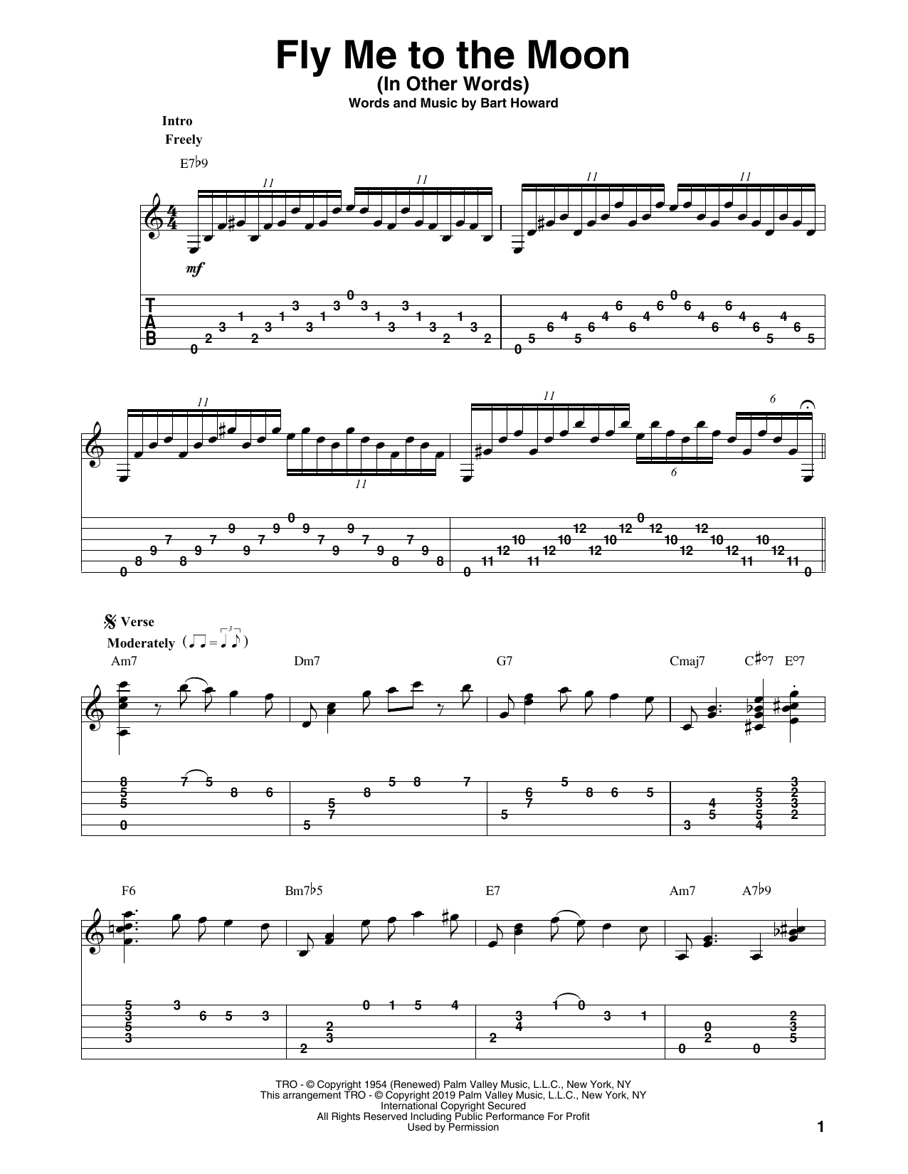 Bart Howard Fly Me To The Moon (In Other Words) (arr. Bill LaFleur) Sheet Music Notes & Chords for Solo Guitar Tab - Download or Print PDF