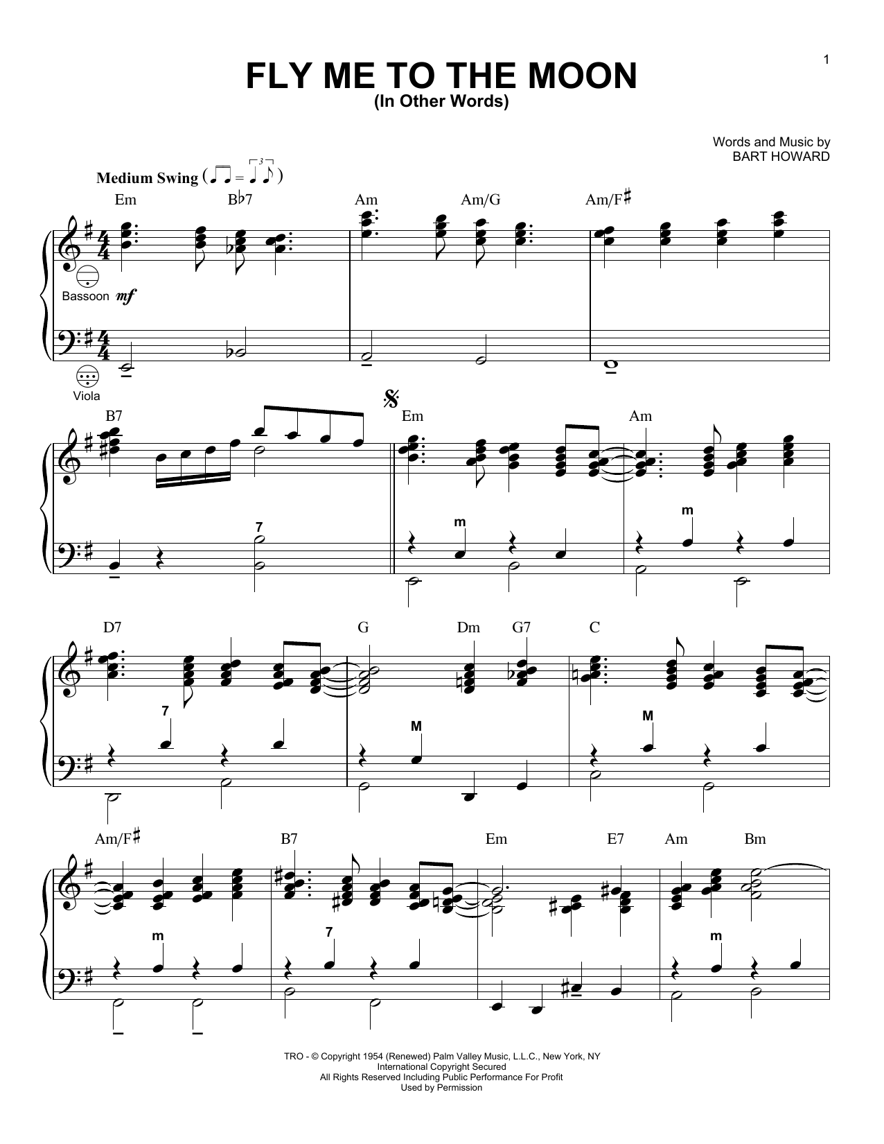 Bart Howard Fly Me To The Moon (In Other Words) (arr. Gary Meisner) Sheet Music Notes & Chords for Accordion - Download or Print PDF