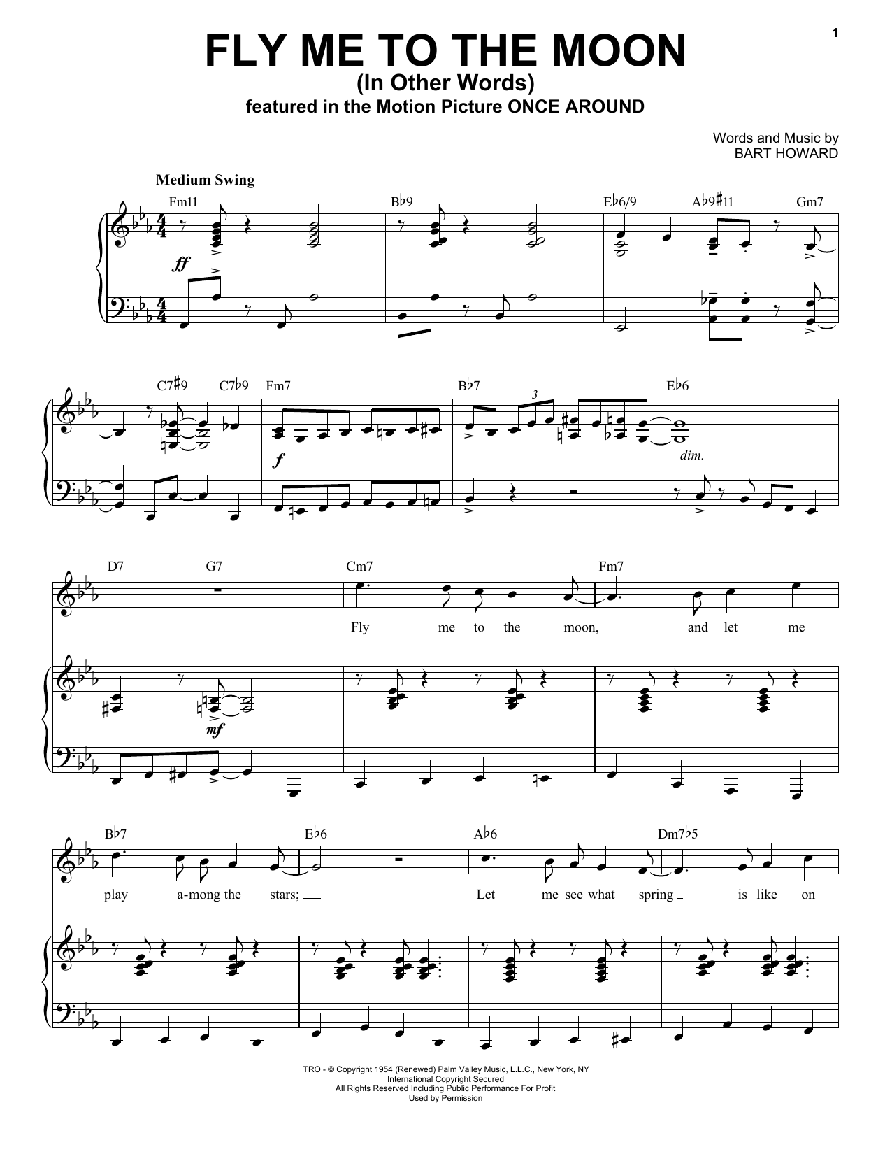 Bart Howard Fly Me To The Moon (In Other Words) [Jazz version] (arr. Brent Edstrom) Sheet Music Notes & Chords for Piano & Vocal - Download or Print PDF