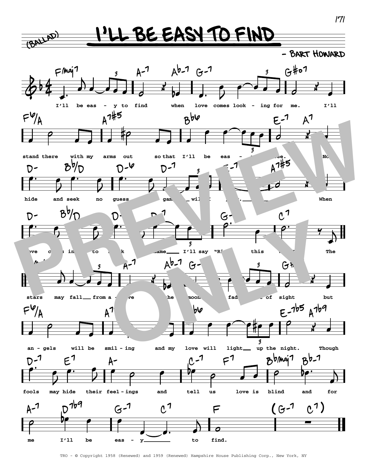 Bart Howard I'll Be Easy To Find (High Voice) Sheet Music Notes & Chords for Real Book – Melody, Lyrics & Chords - Download or Print PDF