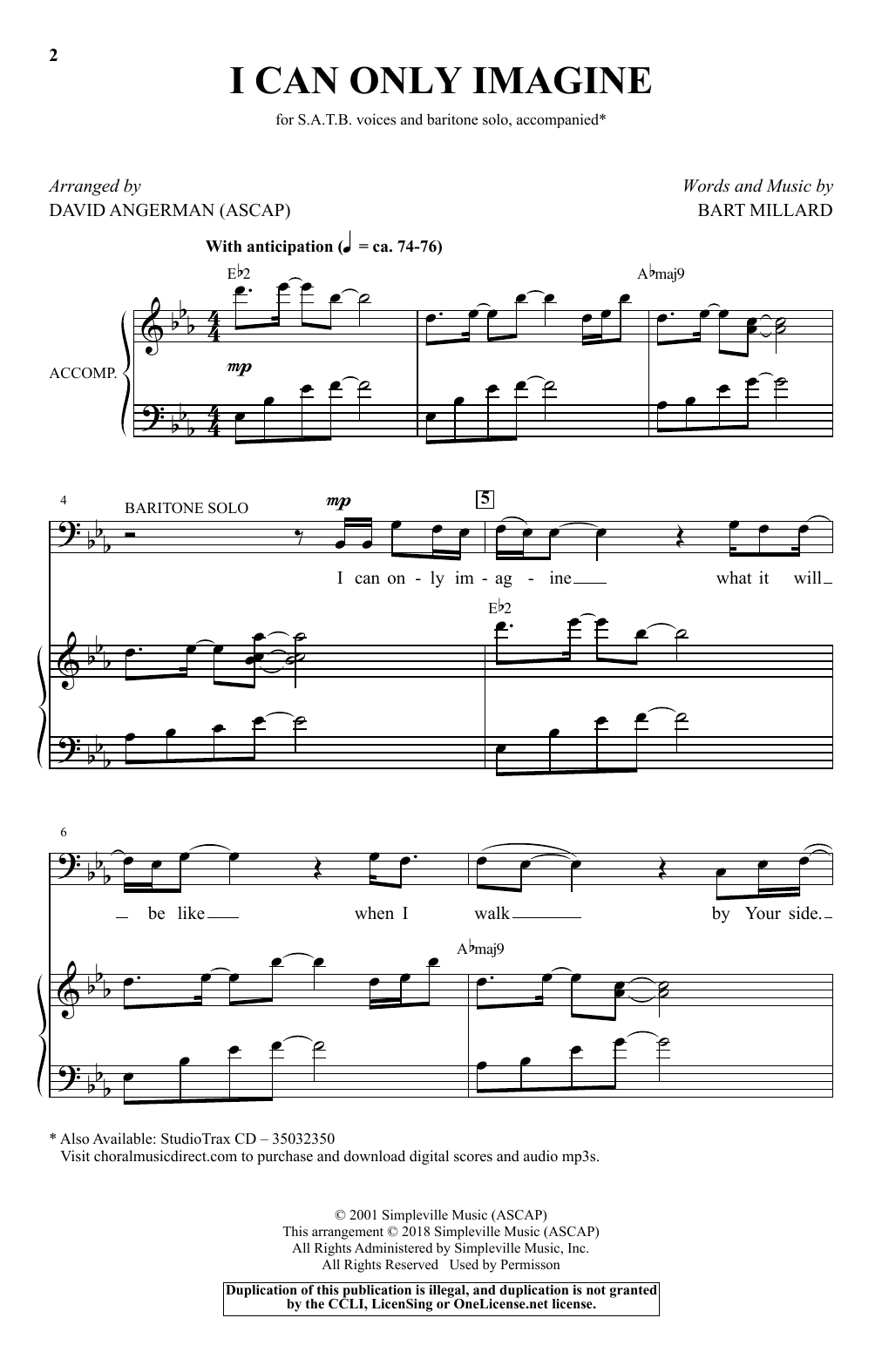 Bart Millard I Can Only Imagine (arr. David Angerman) Sheet Music Notes & Chords for SATB Choir - Download or Print PDF
