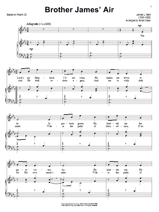 Based On Psalm 23 Brother James Air Sheet Music Download Pdf Score 28087