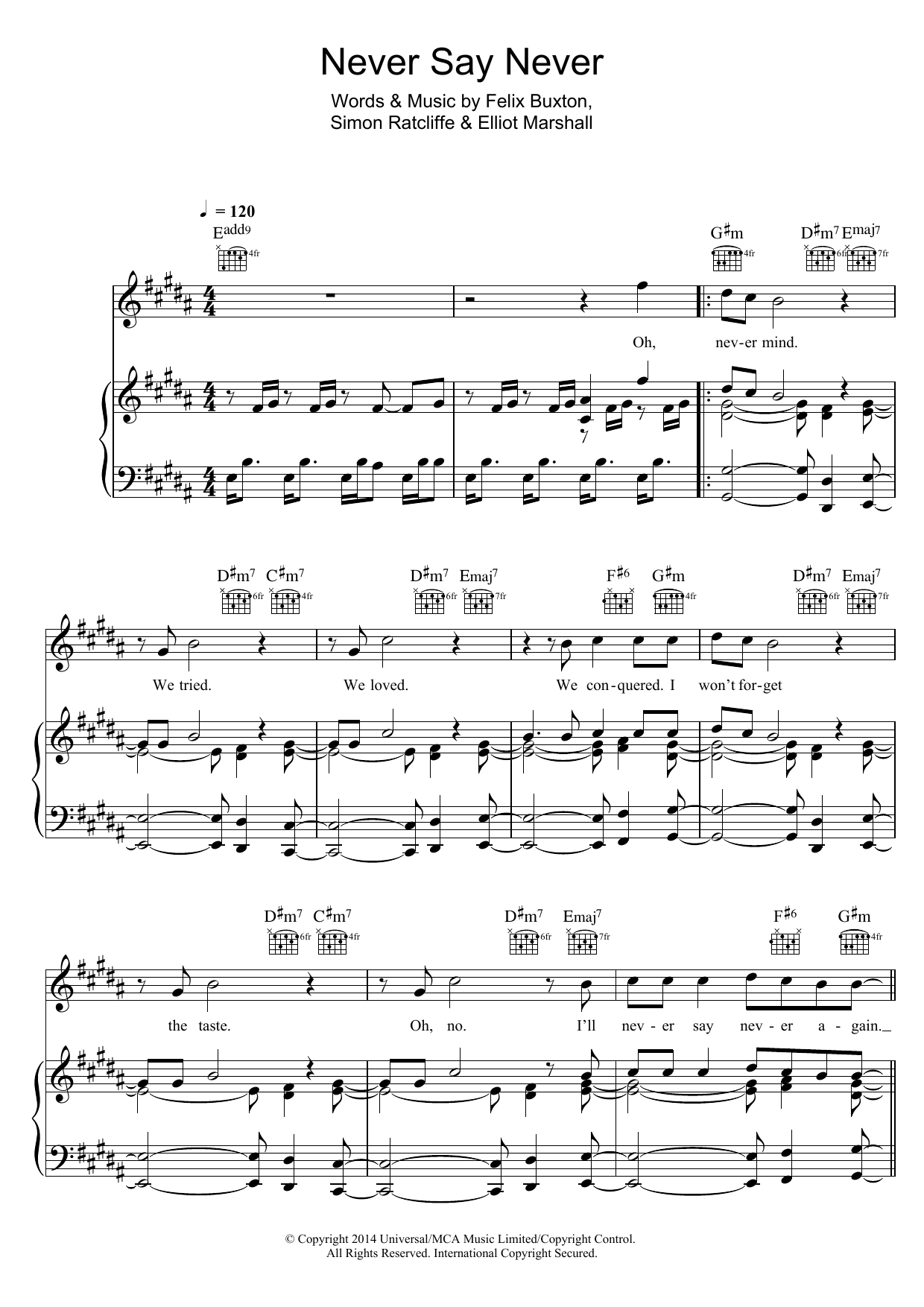 Basement Jaxx Never Say Never Sheet Music Notes & Chords for Piano, Vocal & Guitar (Right-Hand Melody) - Download or Print PDF