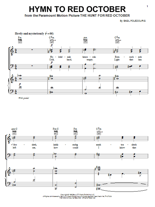 Basil Poledouris Hymn To Red October Sheet Music Notes & Chords for Piano, Vocal & Guitar (Right-Hand Melody) - Download or Print PDF