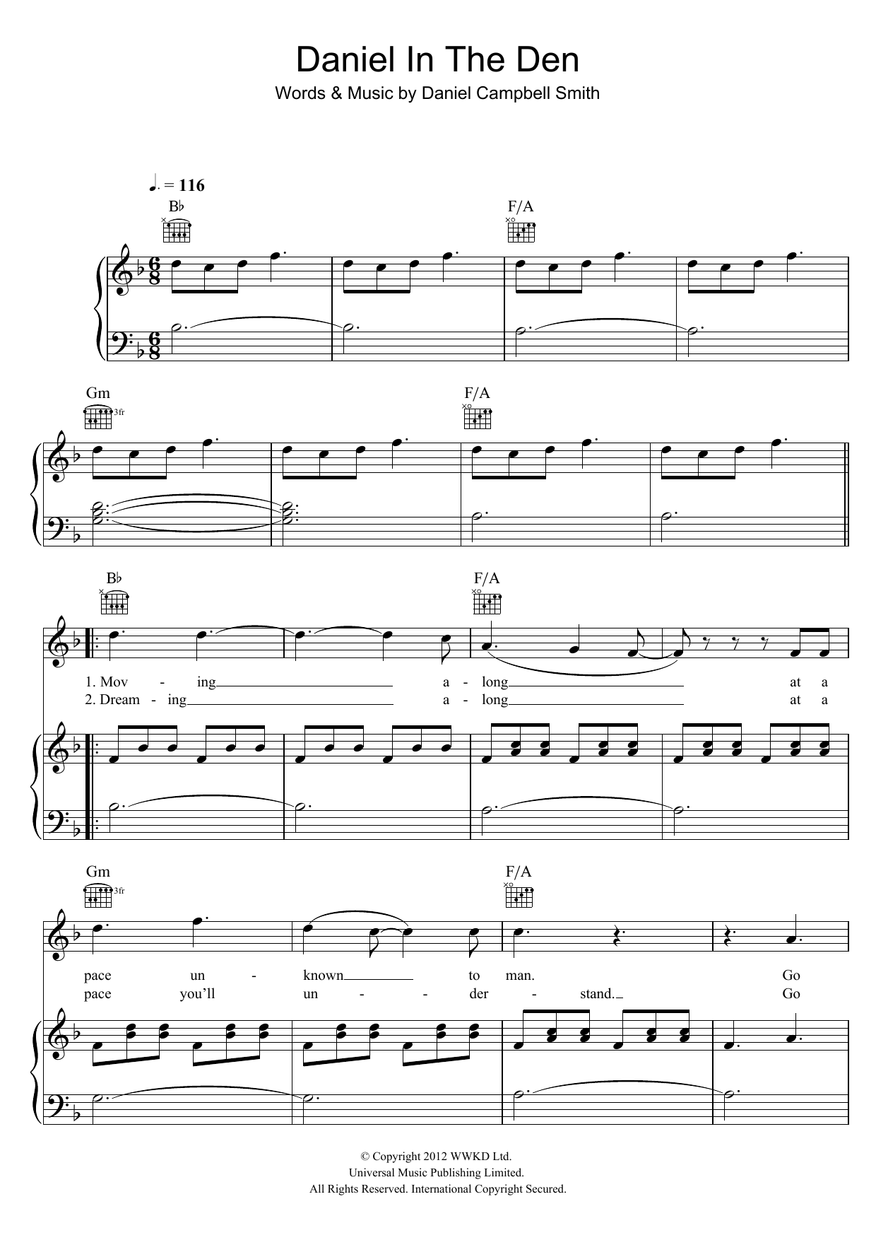 Bastille Daniel In The Den Sheet Music Notes & Chords for Piano, Vocal & Guitar - Download or Print PDF