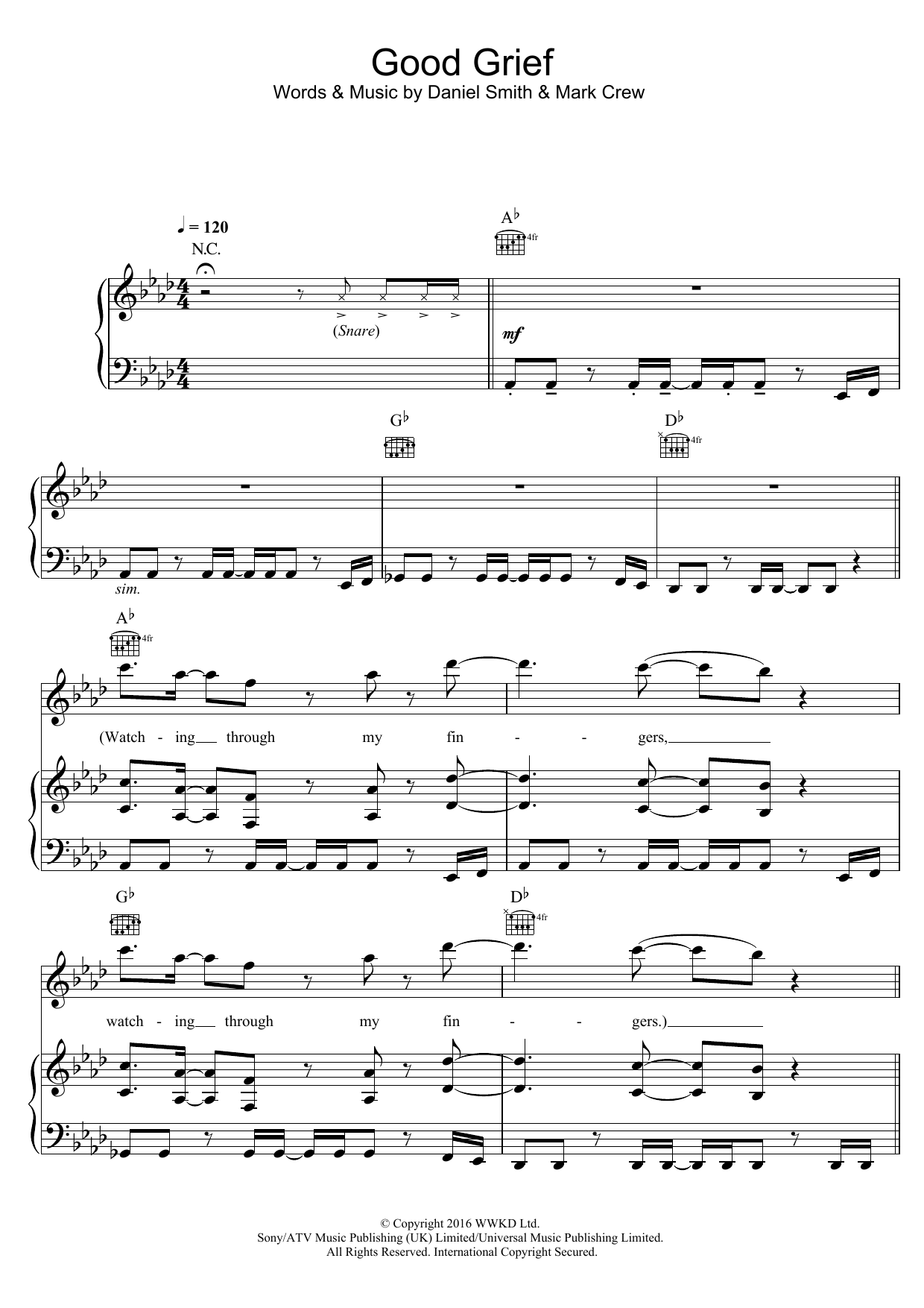 Bastille Good Grief Sheet Music Notes & Chords for Easy Piano - Download or Print PDF