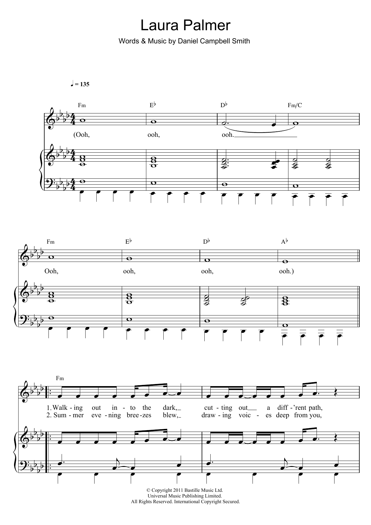 Bastille Laura Palmer Sheet Music Notes & Chords for Piano, Vocal & Guitar (Right-Hand Melody) - Download or Print PDF