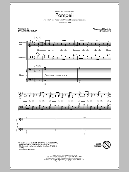 Bastille Pompeii (arr. Jacob Narverud) Sheet Music Notes & Chords for TTBB - Download or Print PDF