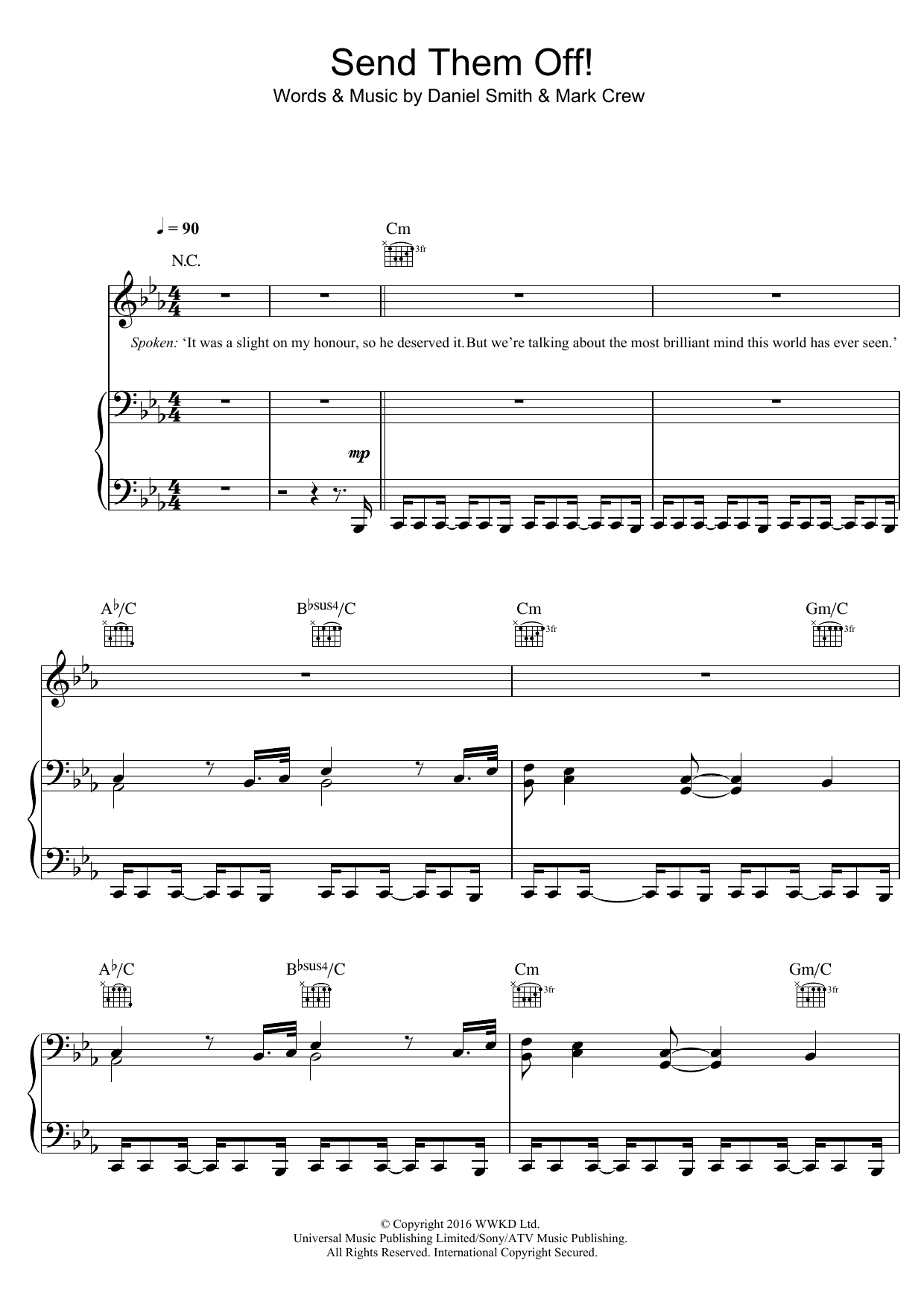 Bastille Send Them Off Sheet Music Notes & Chords for Piano, Vocal & Guitar (Right-Hand Melody) - Download or Print PDF