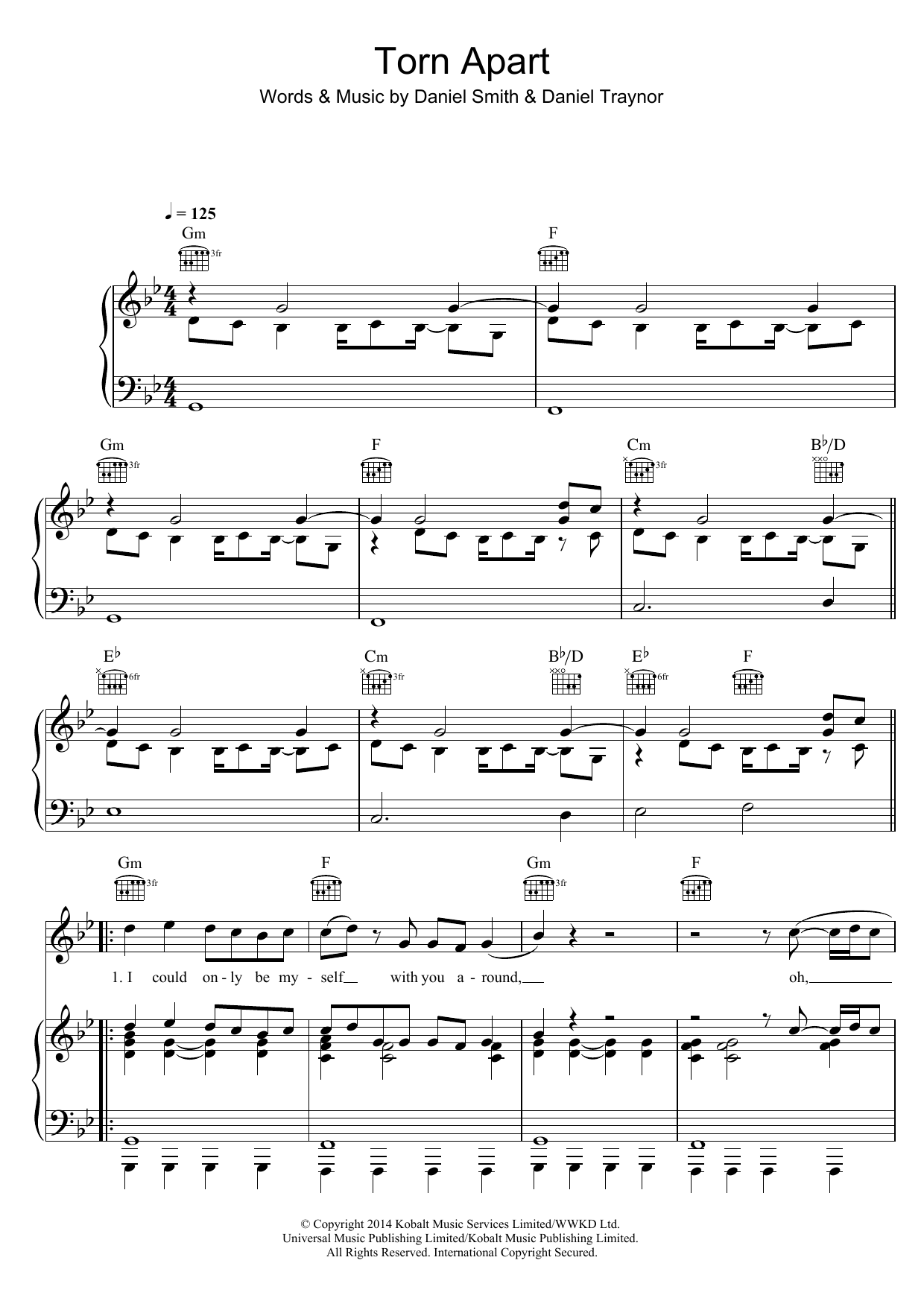 Bastille Torn Apart (featuring Grades) Sheet Music Notes & Chords for Piano, Vocal & Guitar (Right-Hand Melody) - Download or Print PDF